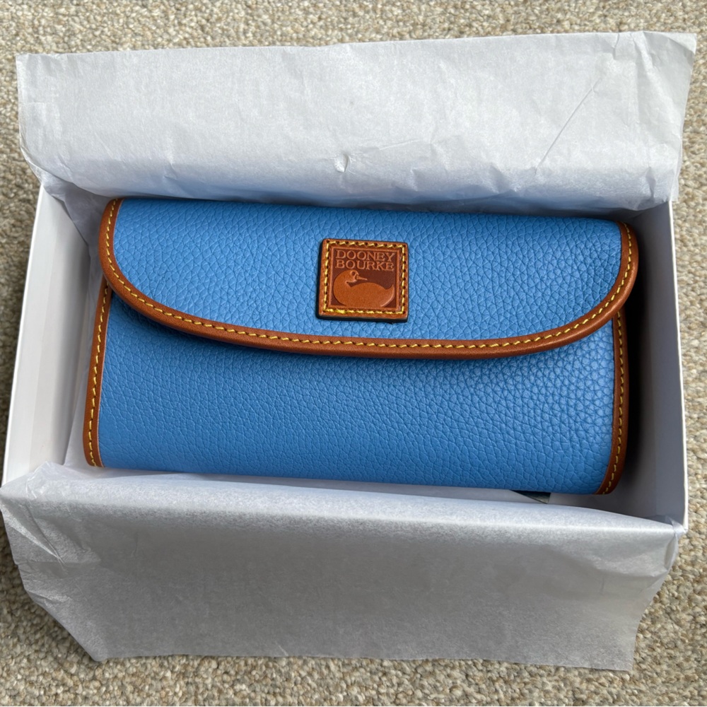 Dooney & Bourke Blue Leather Wallet with Brown Accents